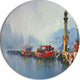 Fishing Boats In Harbor, Landscape Painting Round Wall Art, 11"