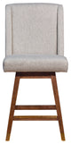 Stancoste Swivel Counter Stool in Brown Oak Wood Finish with Taupe Fabric