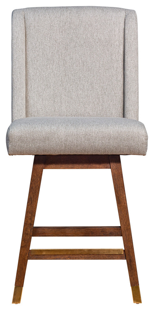 Stancoste Swivel Counter Stool in Brown Oak Wood Finish with Taupe Fabric