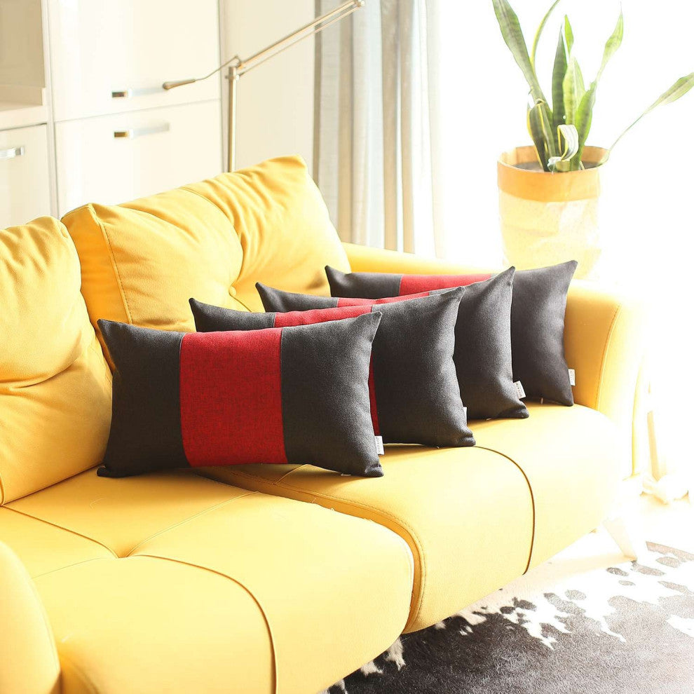 Set of 4 Black And Red Lumbar Pillow Covers