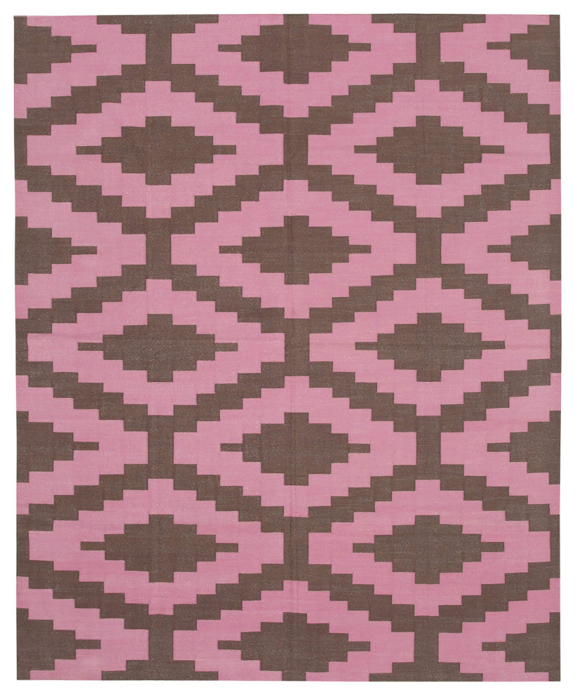 Rug N Carpet - Handmade Wool 8' 0'' x 9' 10'' Geometric Dhurrie Kilim Rug