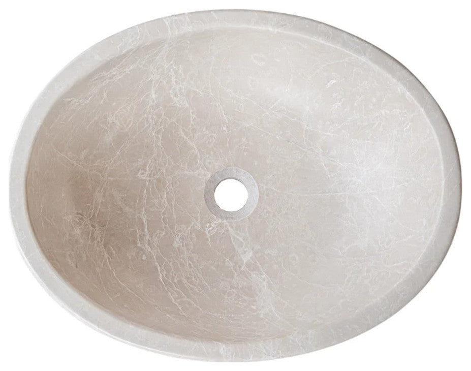 Botticino Marble Natural Stone Oval Shape Vessel Sink Honed  (L)20.5" (H)6"