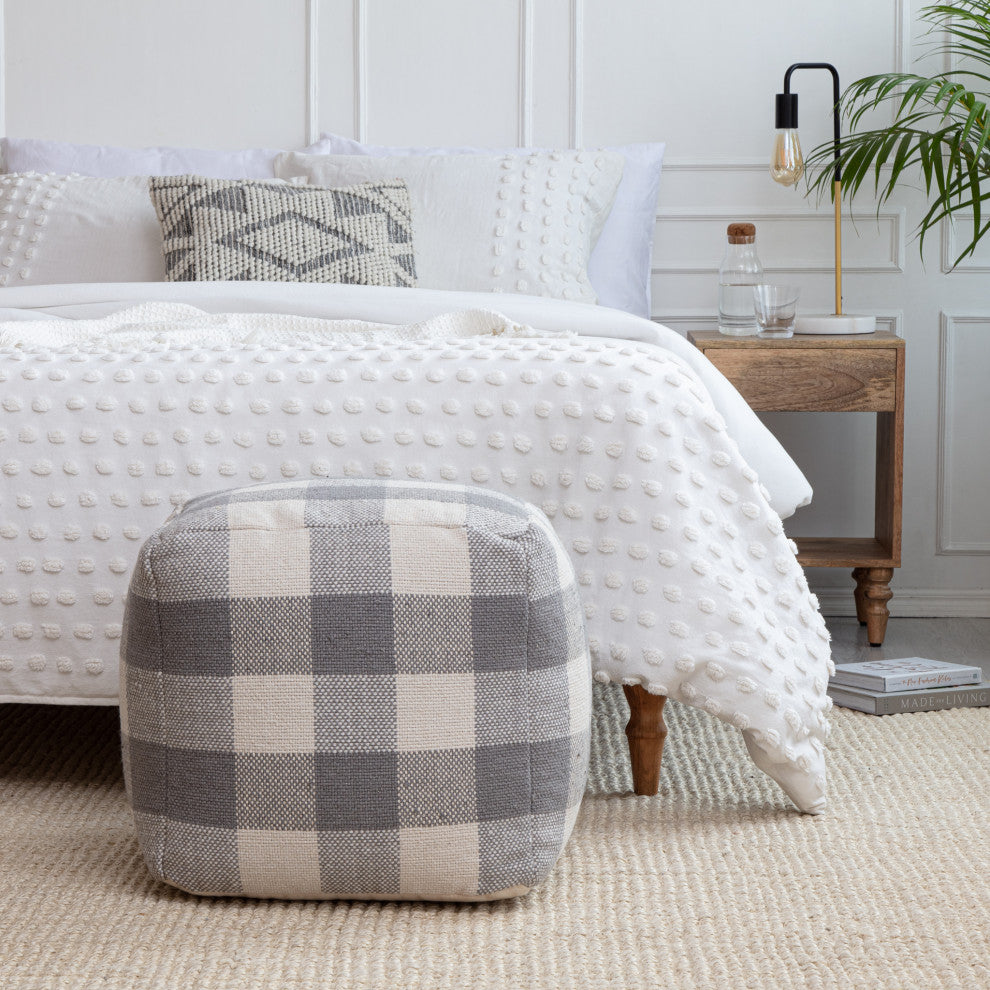 Cloudy Sky 20" x 20" x 20" Ivory and Gray Pouf