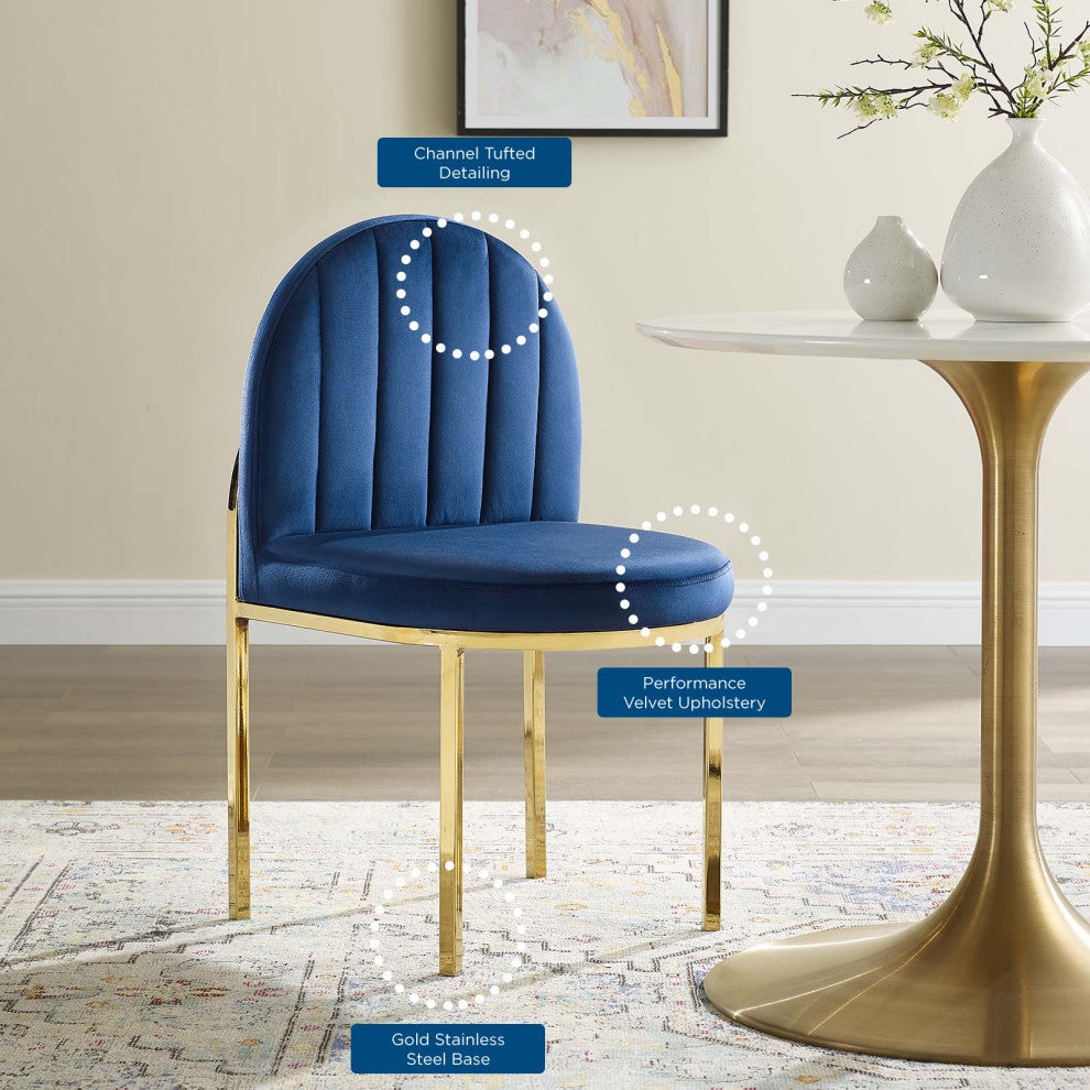 Tufted Side Dining Chair, Velvet, Gold Blue Navy, Modern, Cafe Bistro Restaurant