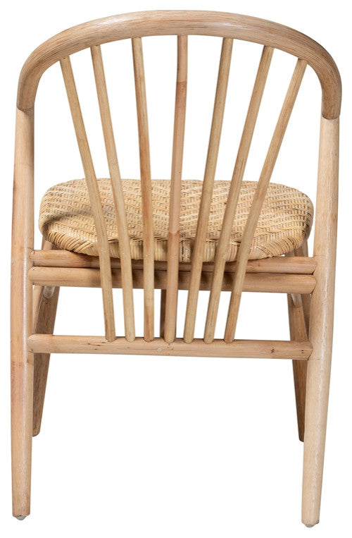 Mid-Century Modern Natural Brown Finished Wood and Rattan Dining Chair