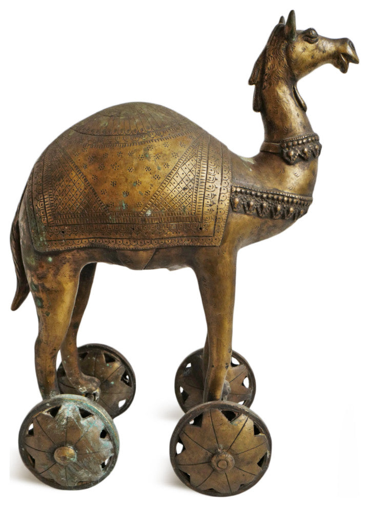 Antique Brass India Camel on Wheels