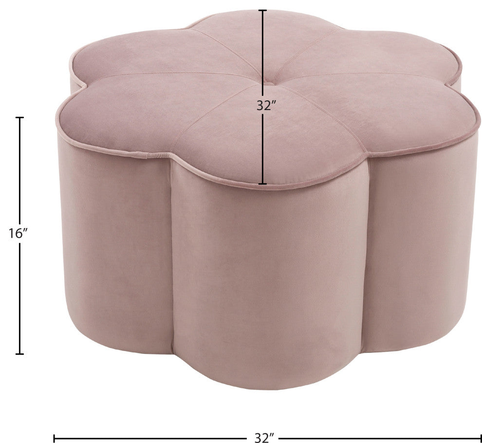 Daisy Velvet Upholstered Ottoman, Pink, 32" W x 32" D