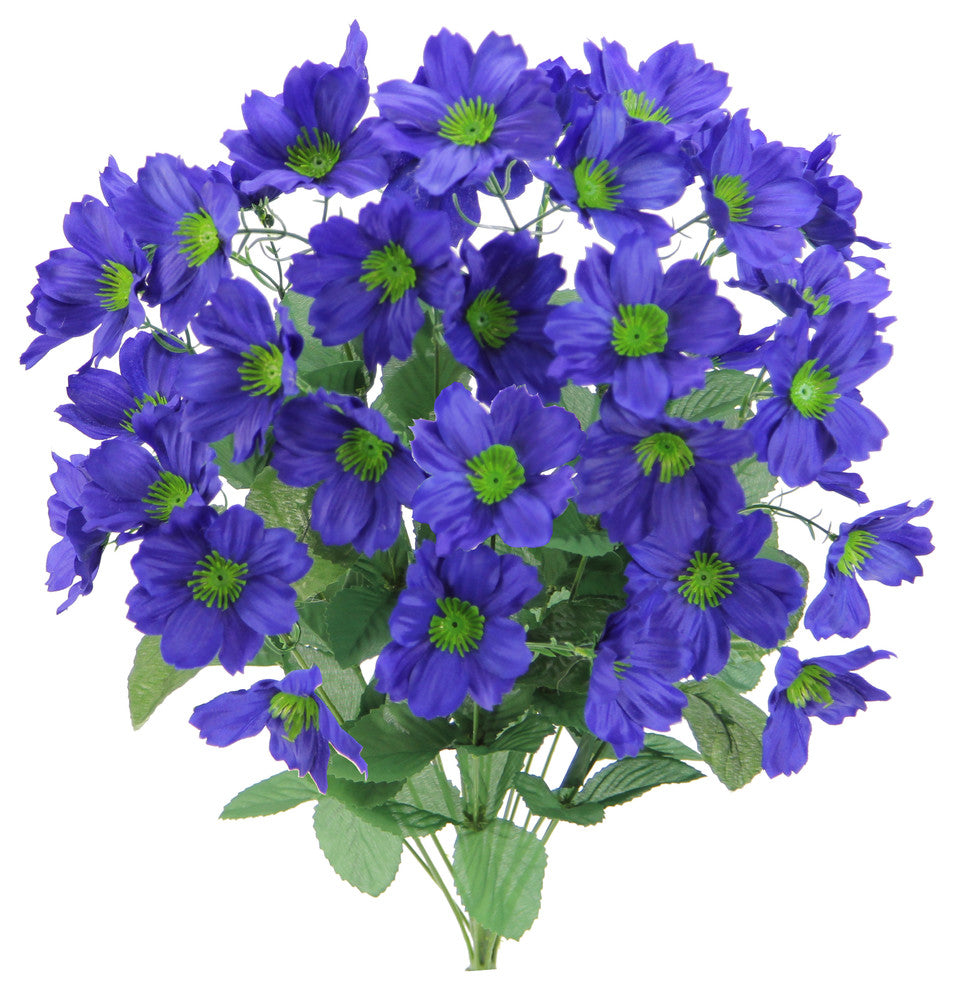 18 Stems Faux Full Blooming Wild Flower Bush, Blue