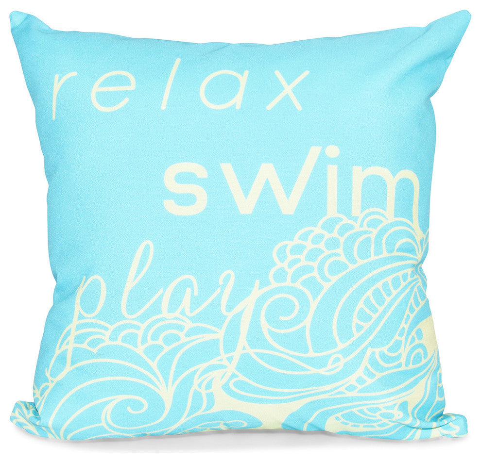 16"x16" Mellow Mantra, Word Print Pillow, Turquoise