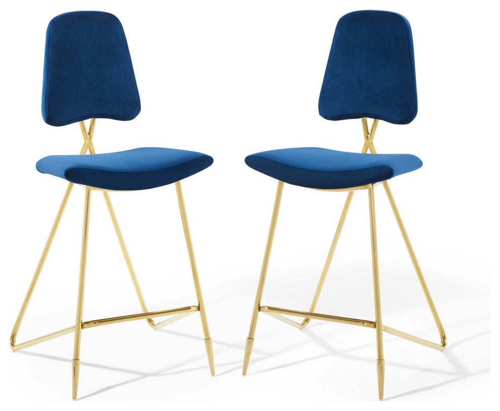 Ponder Bar Stool Performance Velvet Set of 2, Navy