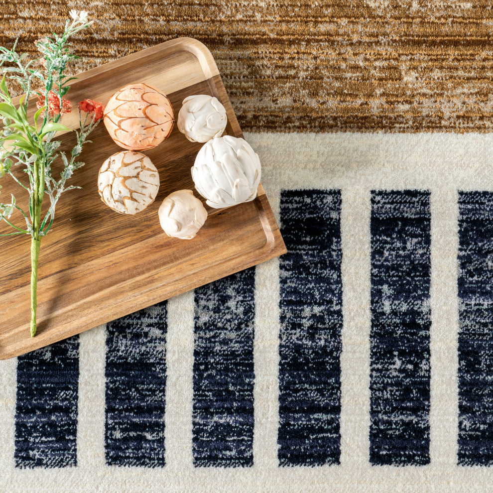 Nuloom Keeva Modern Striped Fringe Rug, Beige 8''10"x13''