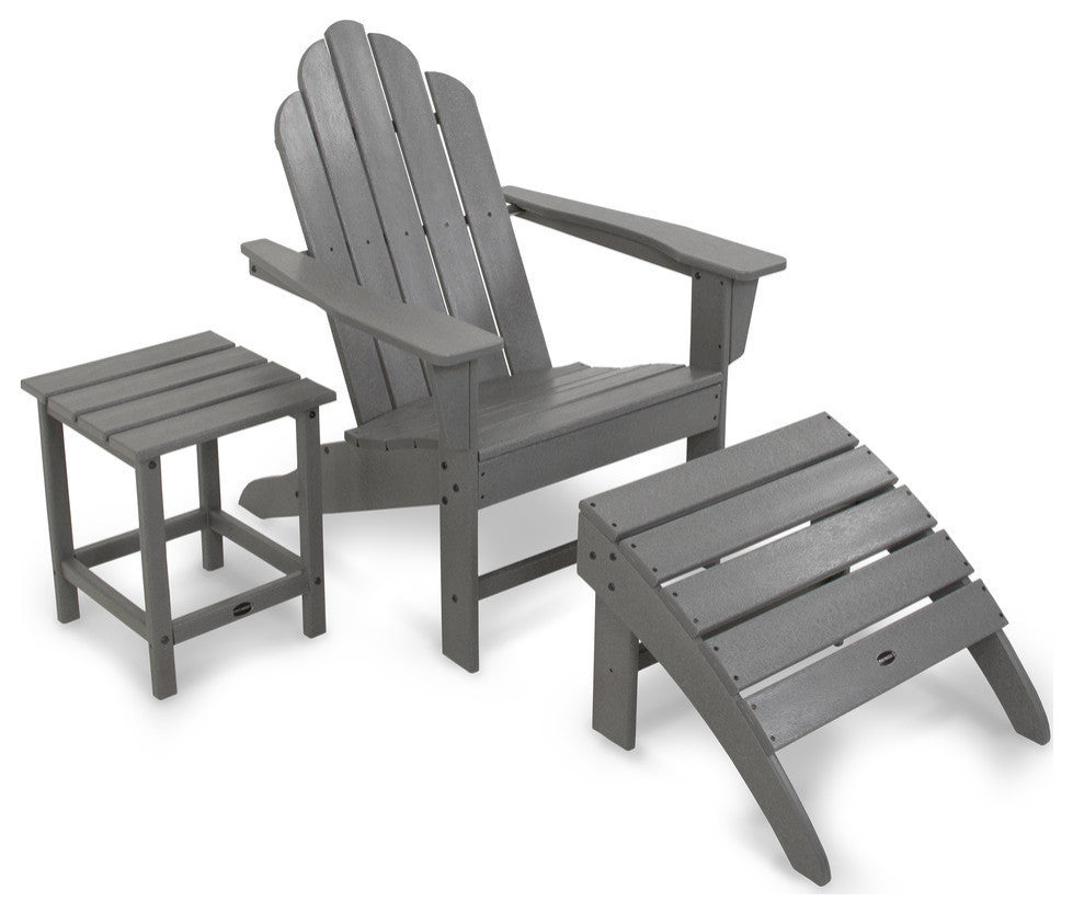 Polywood Long Island Adirondack 3-Piece Set, Slate Gray