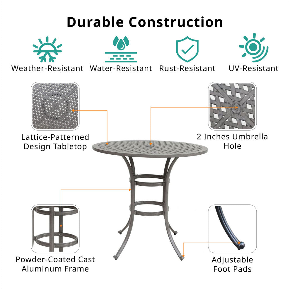 Carlsbad 42" Cast Aluminum Round Bar Table, Heritage Grey