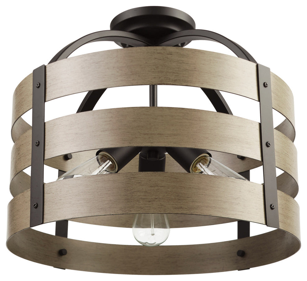 Globe Electric 60804 Maddox 3 Light 16"W Semi-Flush Drum Ceiling - Matte Black