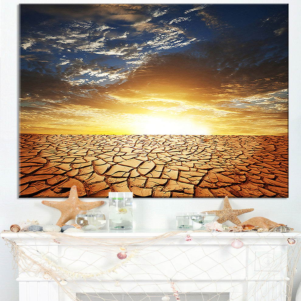 "Drought Land Under Bright Sunset" Modern Landscape Wall Art Canvas, 32"x16"