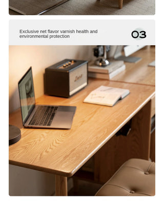 Oak Solid Wood Office Desk, Natural Wood, 35.4x22x29.5", + Cabinet