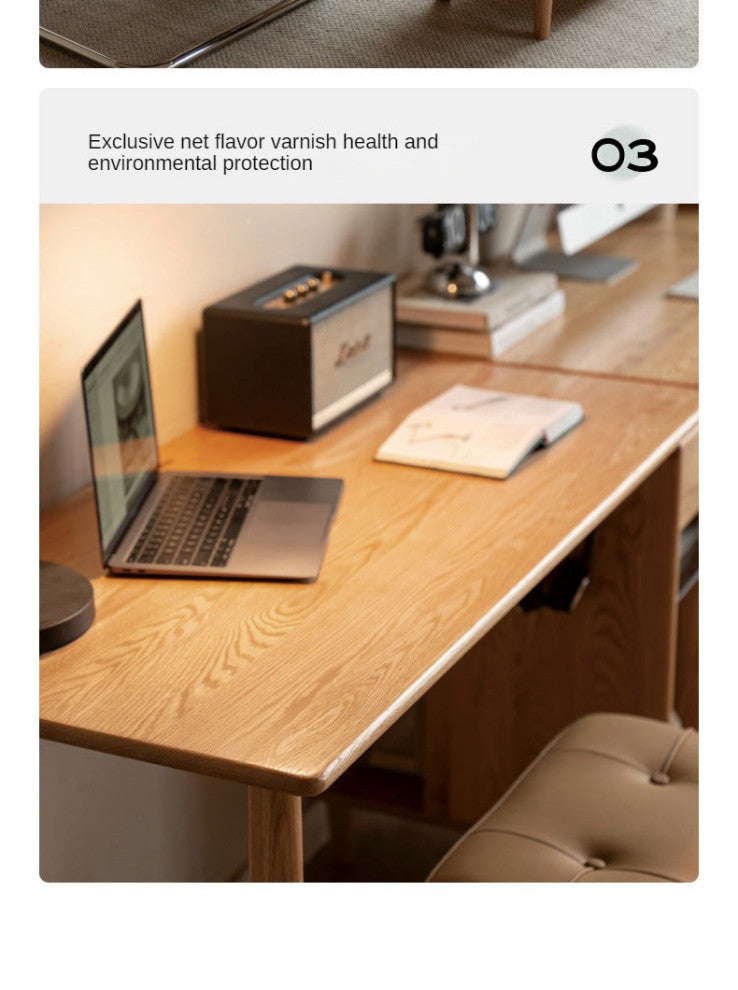 Oak Solid Wood Office Desk, Natural Wood, 35.4x22x29.5", + Cabinet