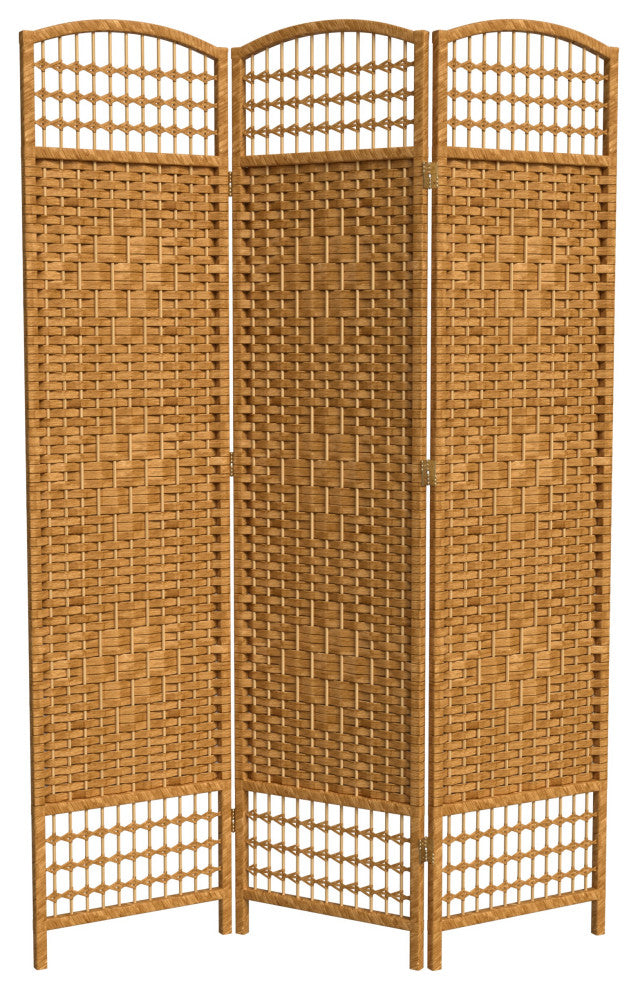 5 1/2' Tall Fiber Weave Room Divider, Light Beige, 3 Panel
