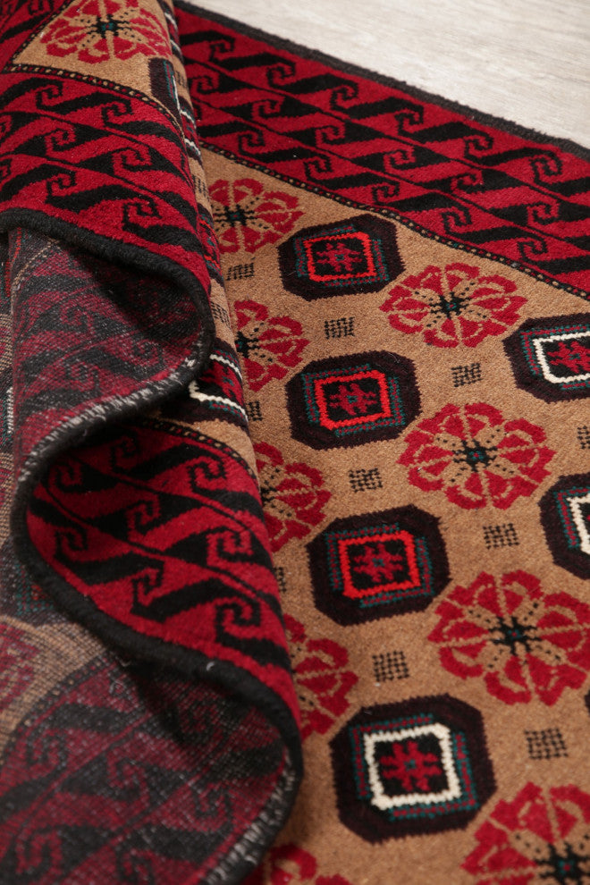 Balouch Oriental Traditional Afghan Hand-Knotted Area Rug, Brown, 6'3"x3'5"