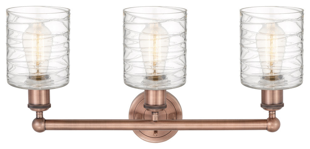 Edison Cobbleskill-3 Lt 23"Bath Vanity Lt-Antique Copper Finish-Deco Swirl Shade
