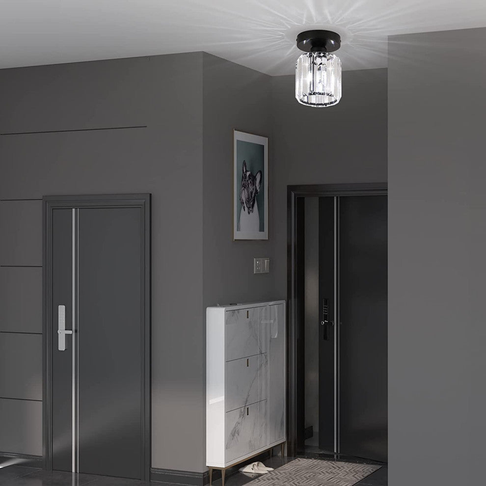 2 Pack Crystal Ceiling Light Black Semi Flush Mount Ceiling Lamp