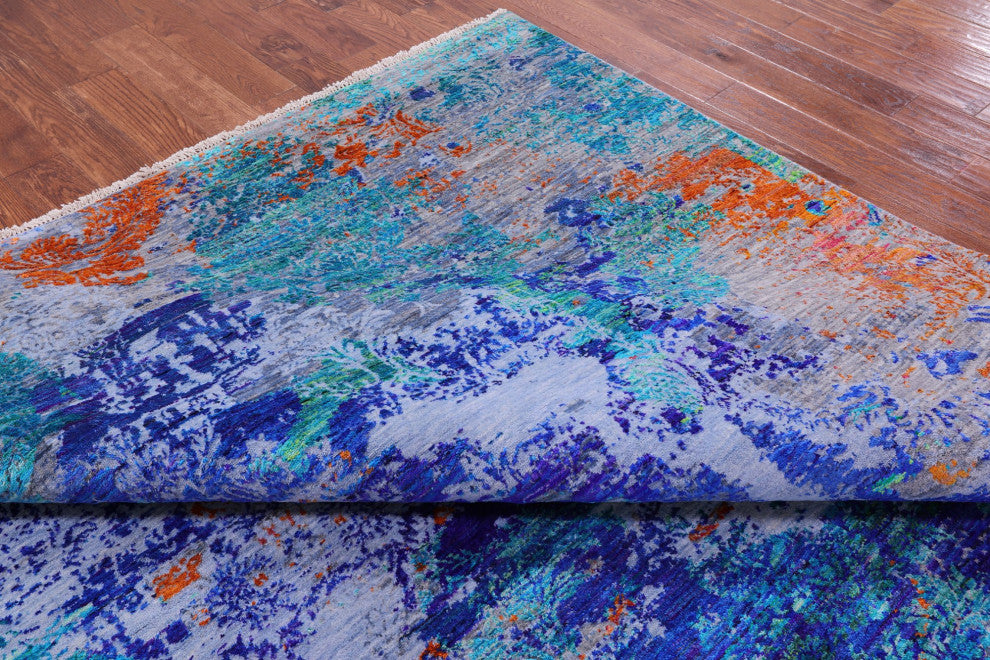 Handmade Abstract Wool and Silk Rug 9' 1" X 12' 0" Q11857