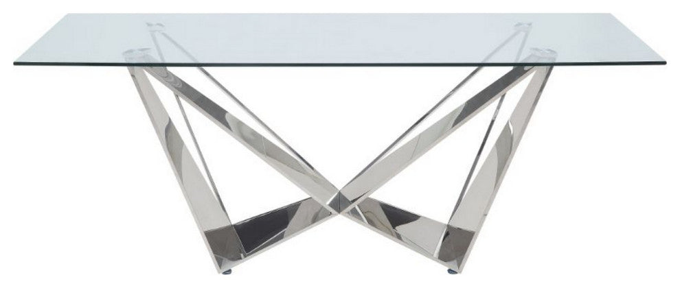 Benzara BM261725 Dining Table With Overlapped Metal Geometric Accent, Silver