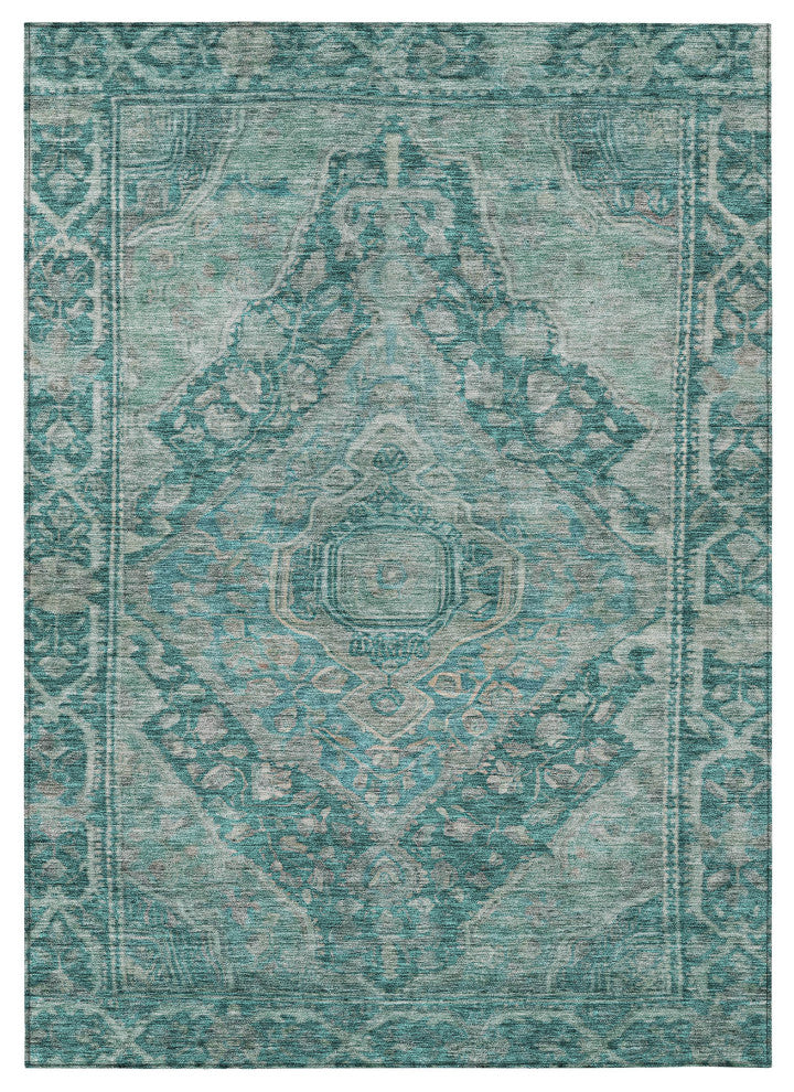 Machine Washable Indoor/Outdoor Chantille ACN1761 Teal 8' x 10' Rug
