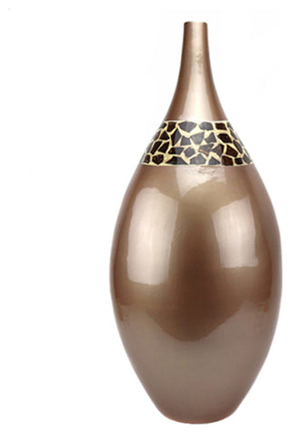 Daphne Ceramic Vase Glazed Chocolate Brown with Ceramic Insets