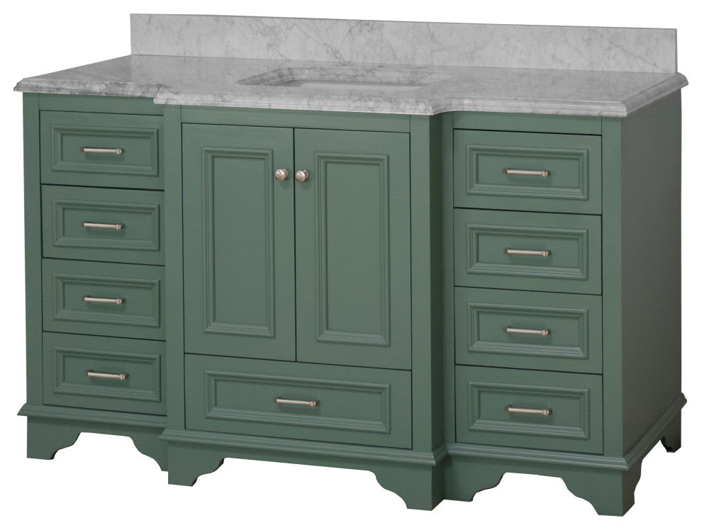 Nantucket 60" Bath Vanity, Sage Green, Carrara Marble, Single Vanity