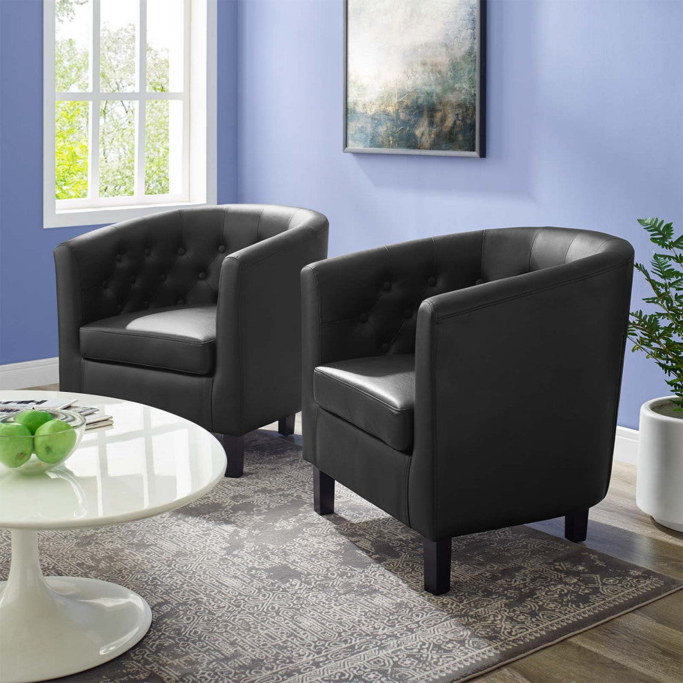 Armchair Accent Chair, Set of 2, Faux Leather, Black, Modern, Lounge Hospitality