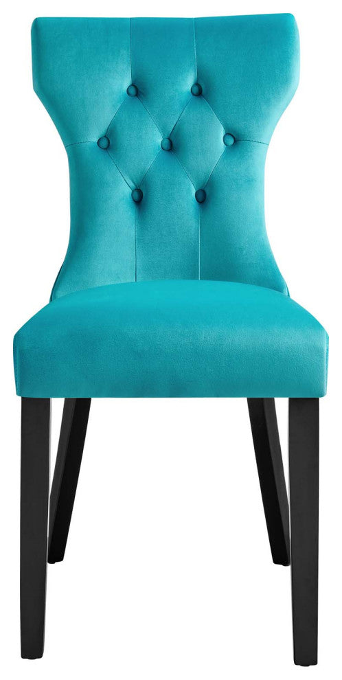 Silhouette Performance Velvet Dining Chairs, Set of 2, Blue
