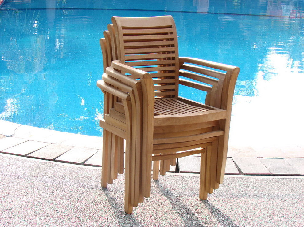 Mas Stacking Arm Chairs, Teak Outdoor Dining Patio, Set of 2