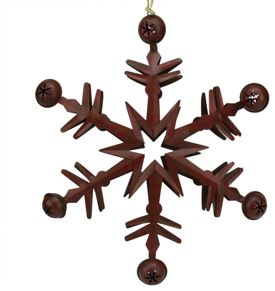 Country Cabin 6-Point Red Metal Christmas Star Ornament With Jingle Bells, 11.5"