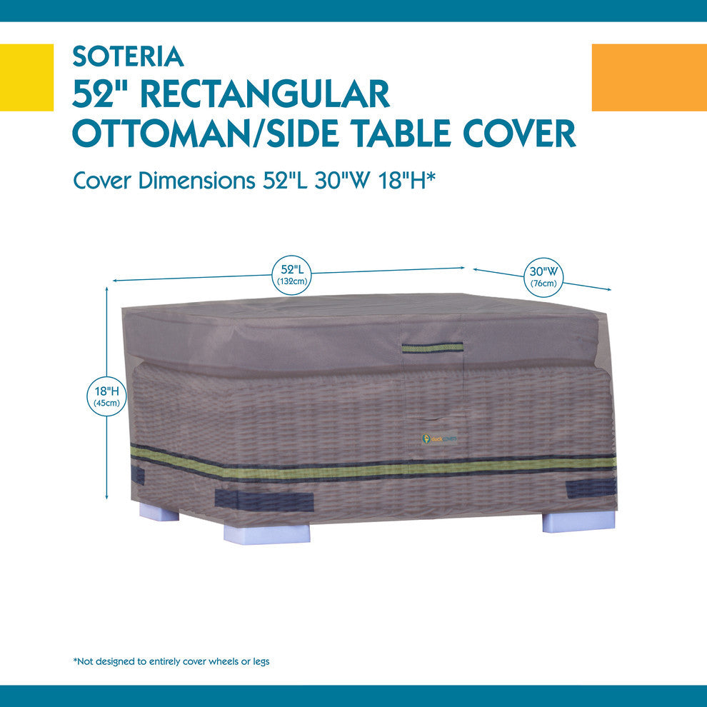 Duck Covers Soteria RainProof 52 in. Rectangular Patio Ottoman/Side Table Cover