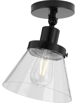 Hinton 1-Light Seeded Glass Industrial Flush Mount Ceiling Light, Matte Black