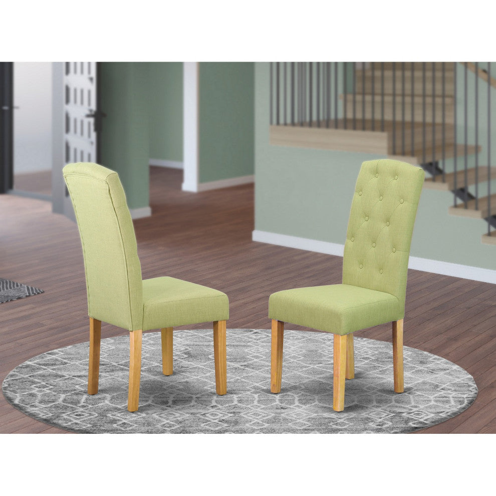 Celina Parson Chair With Oakleg And Linen Fabric-Lime Light Color - Set Of 2