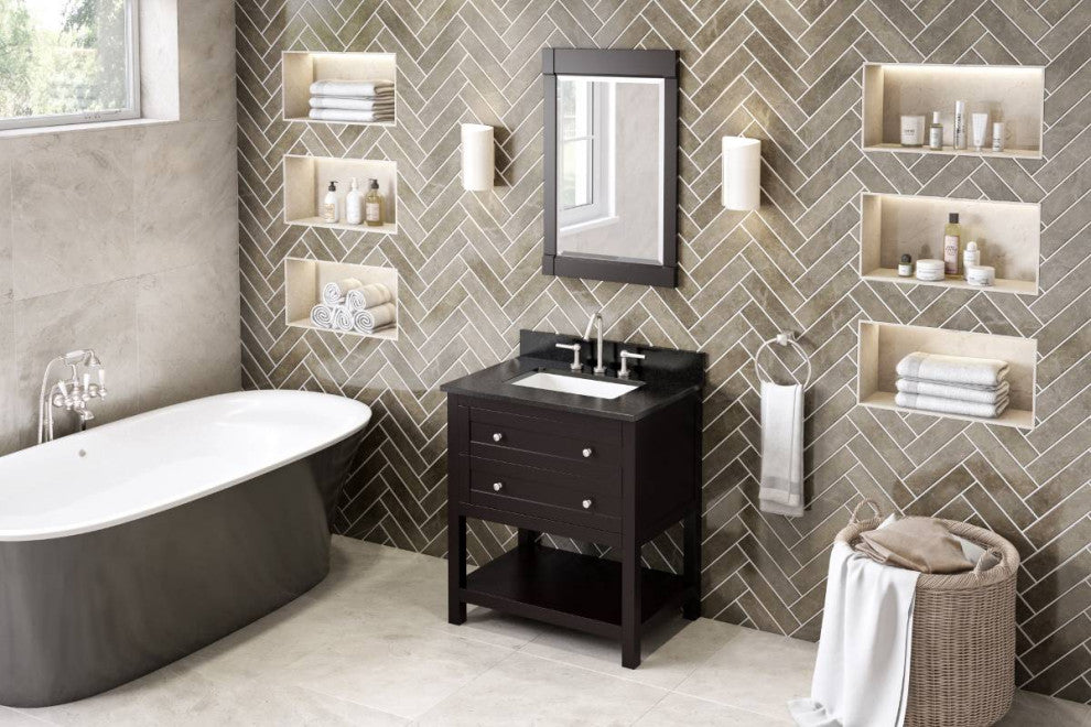 Astoria Transitional 30" Espresso Vanity, Black Granite Vanity Top