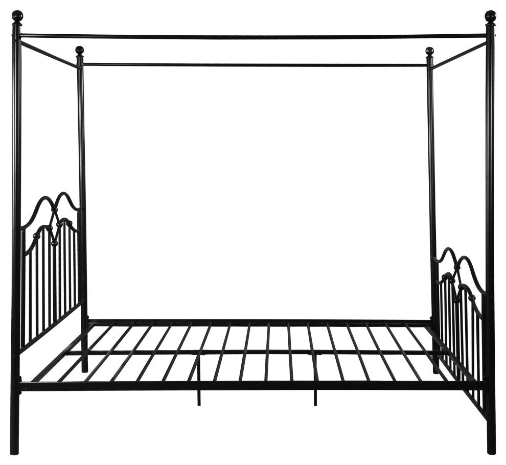 Simona Traditional Iron Canopy Queen Bed Frame, Flat Black