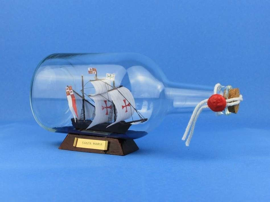 Santa Maria Model Ship in a Glass Bottle, 9"