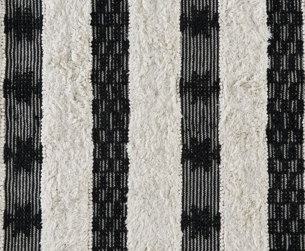 Classic Home Merced Kilim Shag Black/Ivory 2.6x8 Rug