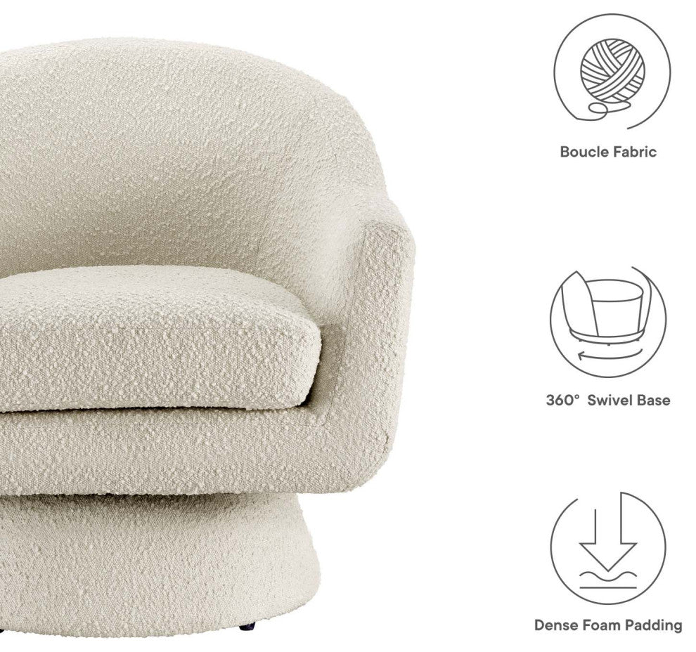 Astral Boucle Fabric Boucle Fabric Swivel Chair, Ivory