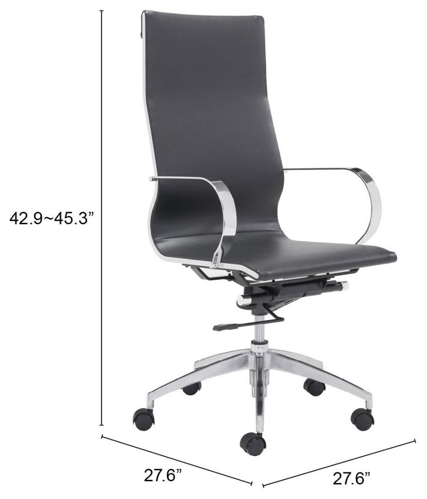 Computer Work High BackChair, Faux Vinyl Leather, Black, Silver, Home Office