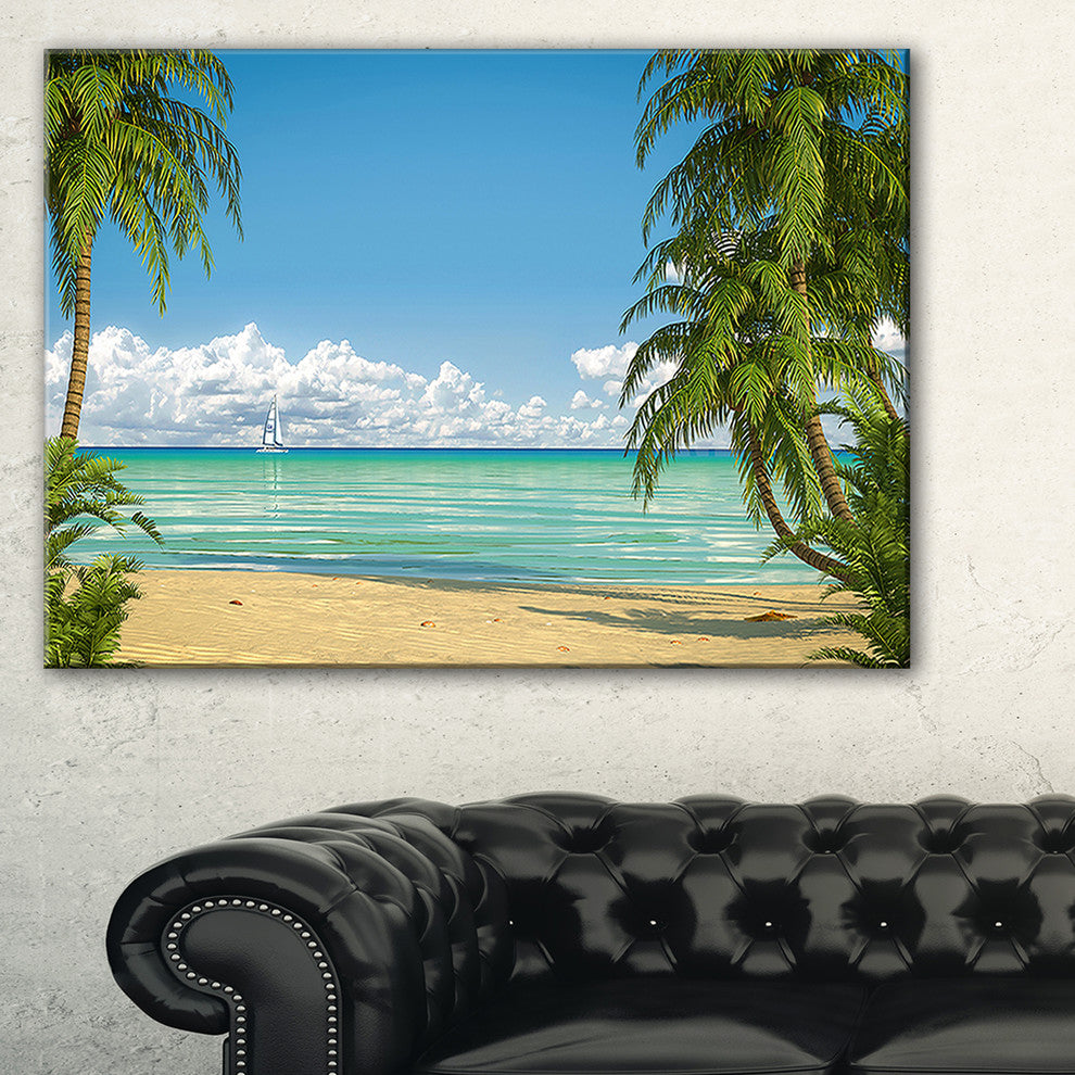 "Palms at Caribbean Beach" Seashore Canvas Photo Print, 32"x16"