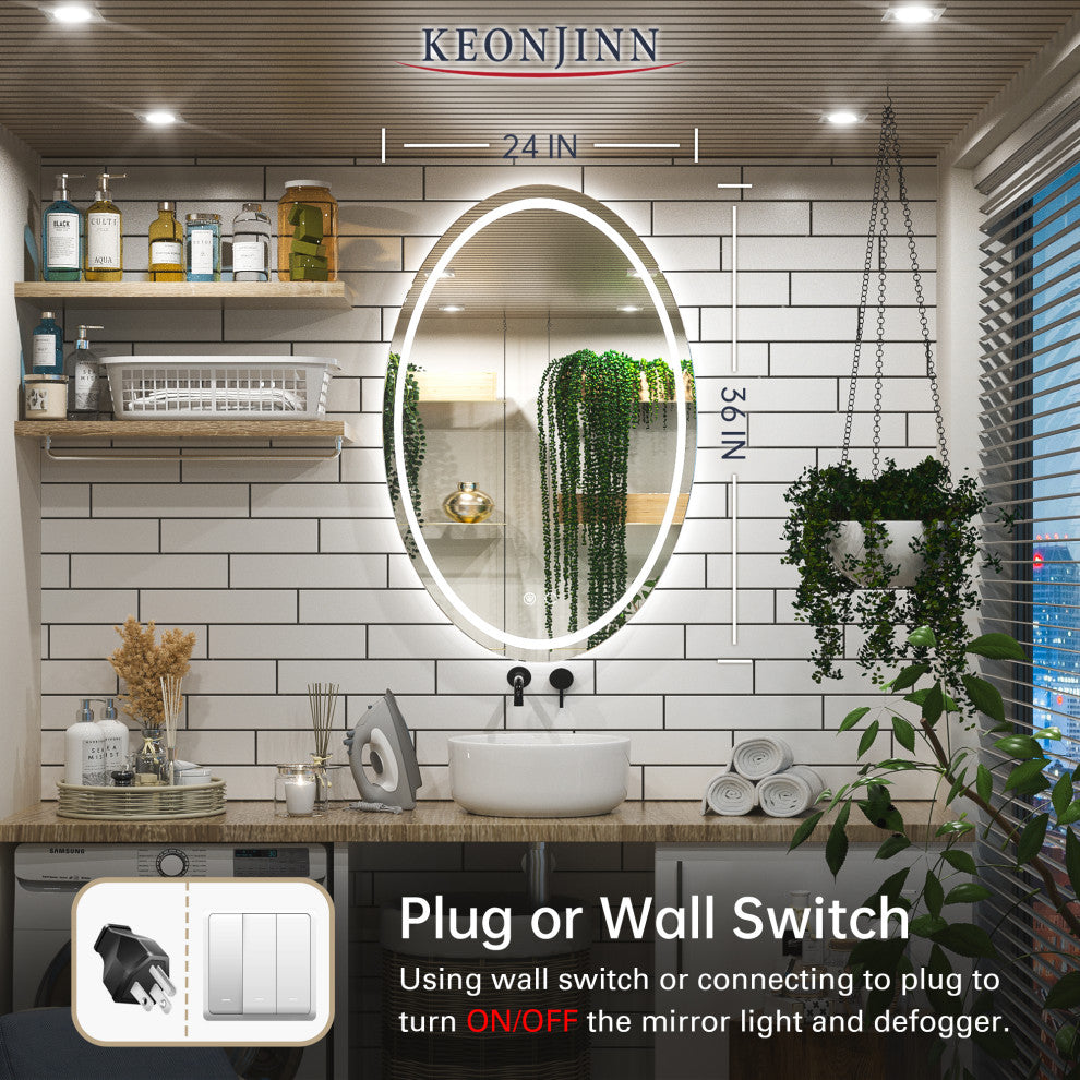 Oval LED Vanity Mirror for Bathroom, Anti Fog IP54 Waterproof CRI90, 36"x24"