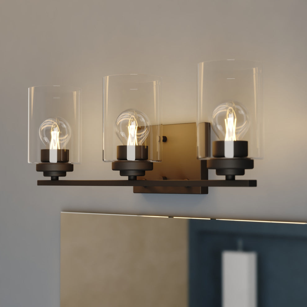 Park Ridge 4.75" 1-Light Black Bathroom Vanity Fixture, Clear Glass Shade, Matte Black, 3-Light