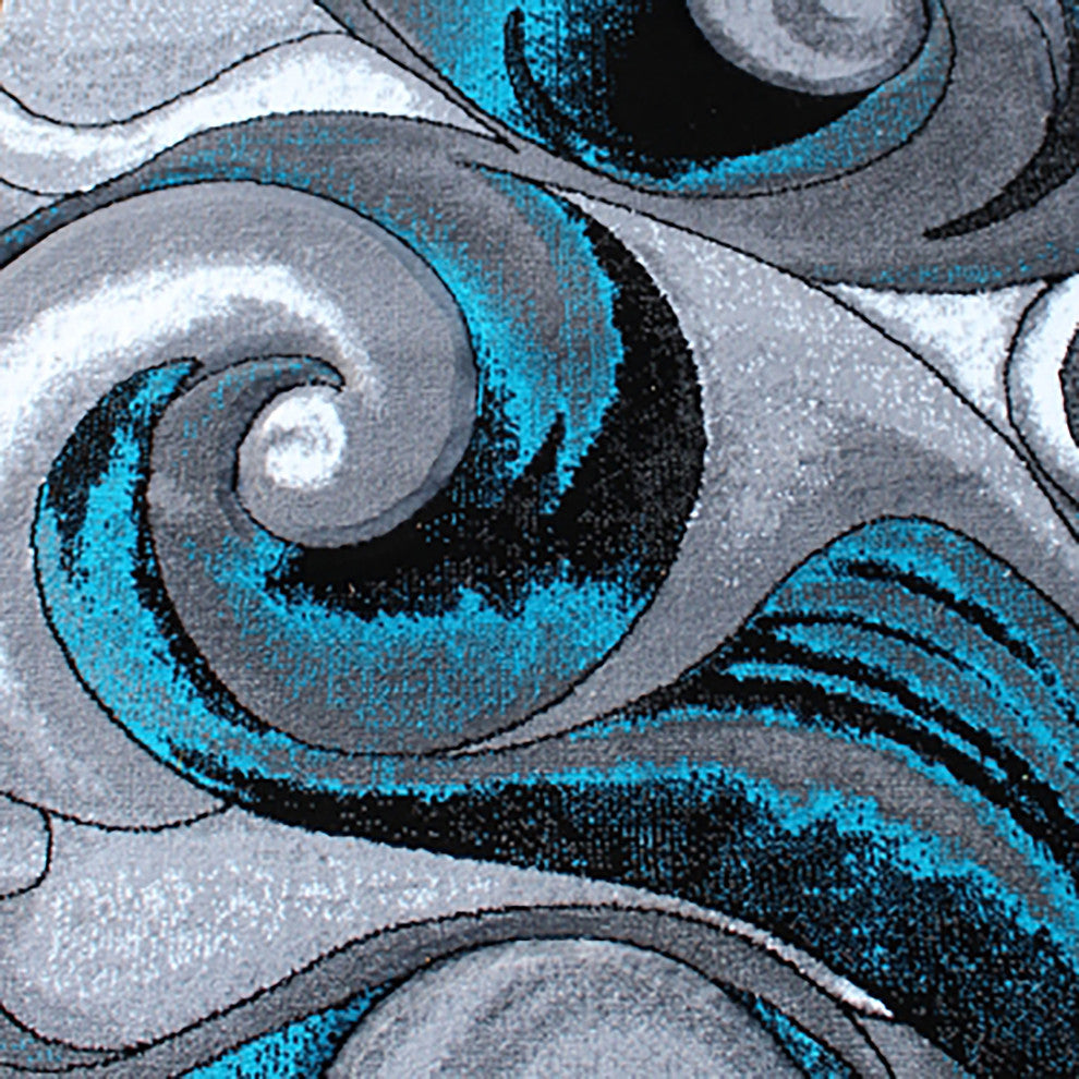 Angie Collection Runner 3' x 10' Turquoise Ocean Waves Pattern Area Rug