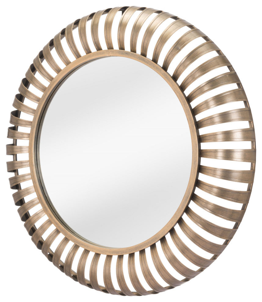 Frame Wall Mirror, Round, Glass, Steel Metal, Gold, Bedroom Living
