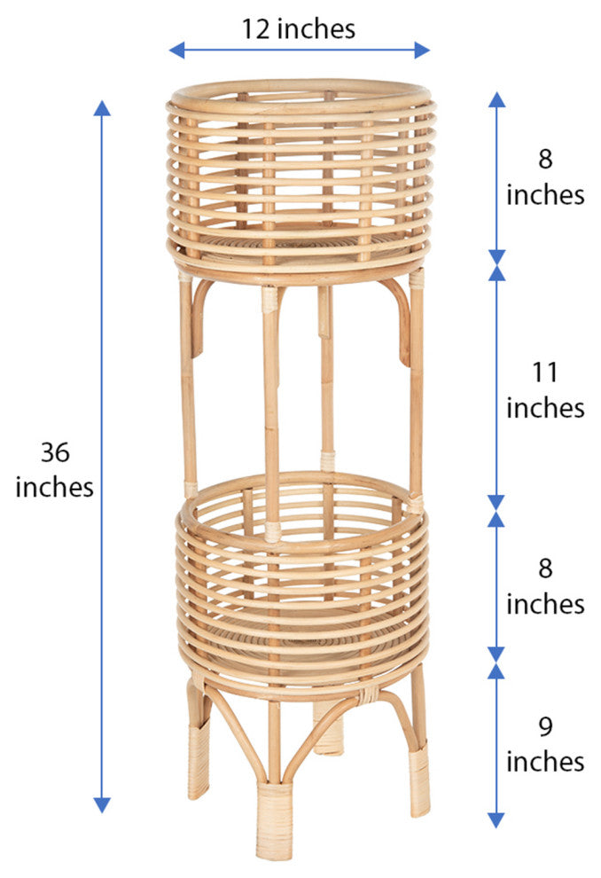 Rattan Indoor Two-Tier Plant Stand, 28", Natural