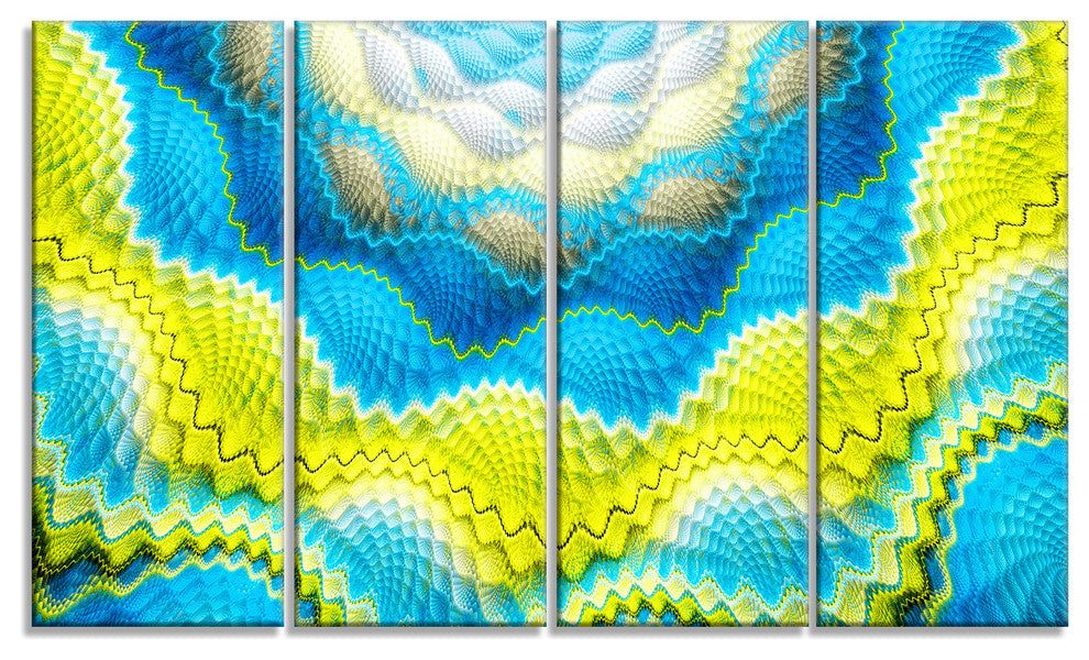 Blue Yellow Spiral Snake Skin, Floral Canvas Art Print, 48"x28", 4 Panels